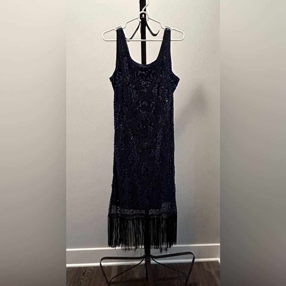 Navy Blue "Vintage" Sleeveless Dress with Embellishments L